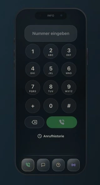 Das echte Einsatz-Smartphone mit Telefon-Tastatur und den Zugängen zu Whisper, Ermittlungshilfe und V.E.R.A.